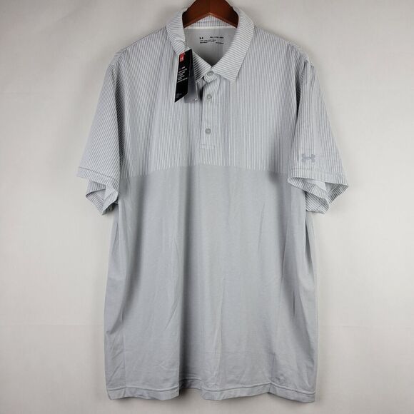 Under Armour Golf Polo Men 2XL Loose Fit Gray Textured Heat Gear Performance NWT - Picture 2 of 14